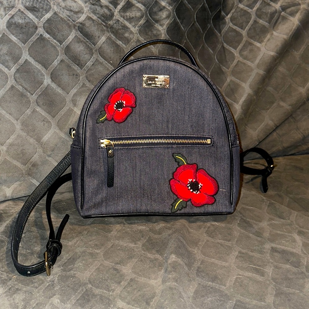 Denim Embroidered Flower Kate Spade Backpack